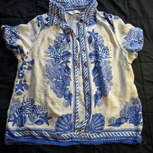 Blue and White Nautical Print Shirt